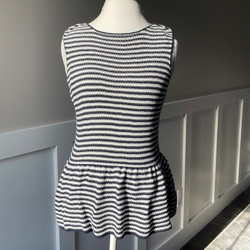 Tart Navy & White Stripe Peplum Sweater Tank Sz L